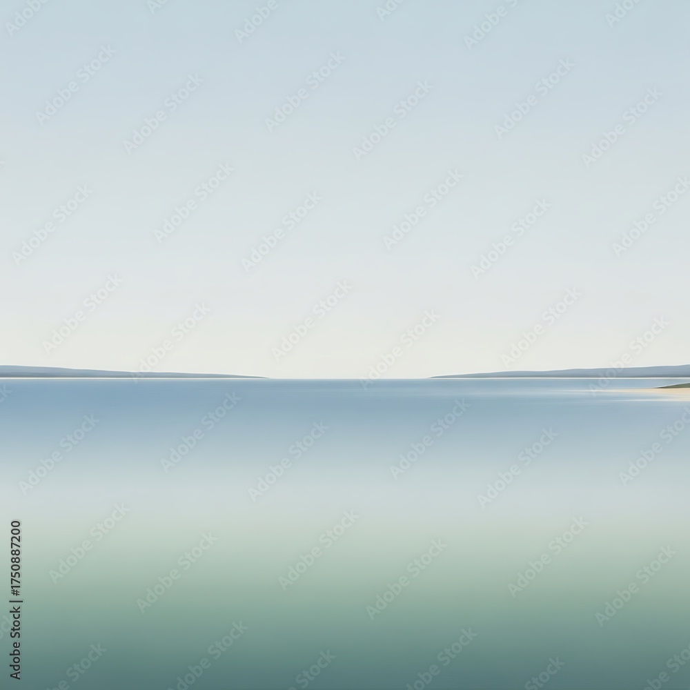 Obraz premium Serene Lake Landscape - A Minimalist Vision of Tranquility and Calm.