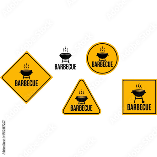 Various barbecue signs in different shapes and sizes for outdoor cooking.