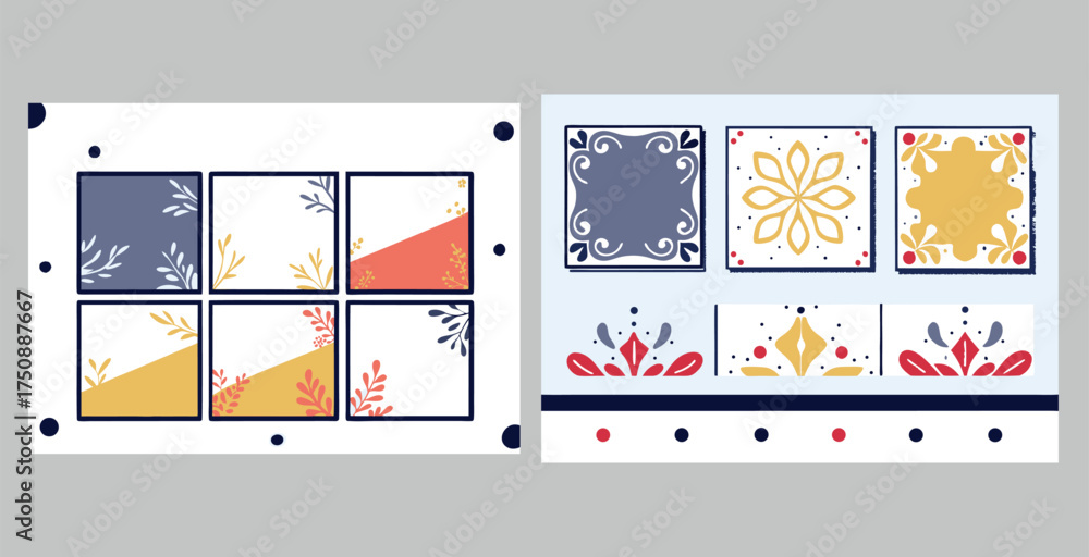 Naklejka premium 3d style minimal abstract soft watercolor tile pattern vector art design illustration