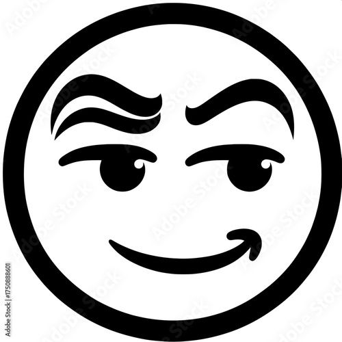 Black and White Vector Silhouette of Smirking Emoji