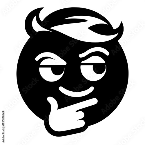 Black and White Vector Silhouette of Smirking Emoji