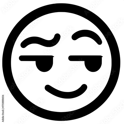 Black and White Vector Silhouette of Smirking Emoji