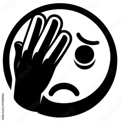 Black and White Vector Silhouette of Facepalm Emoji