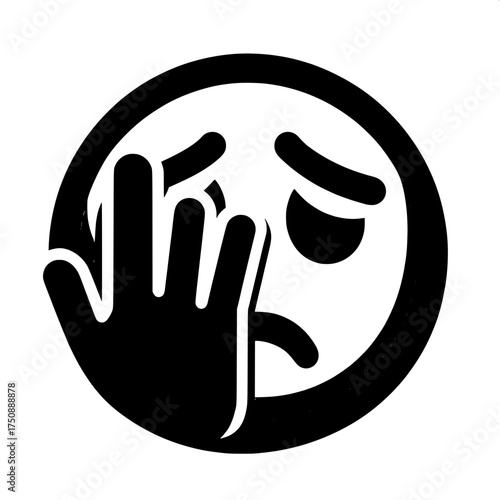 Black and White Vector Silhouette of Facepalm Emoji