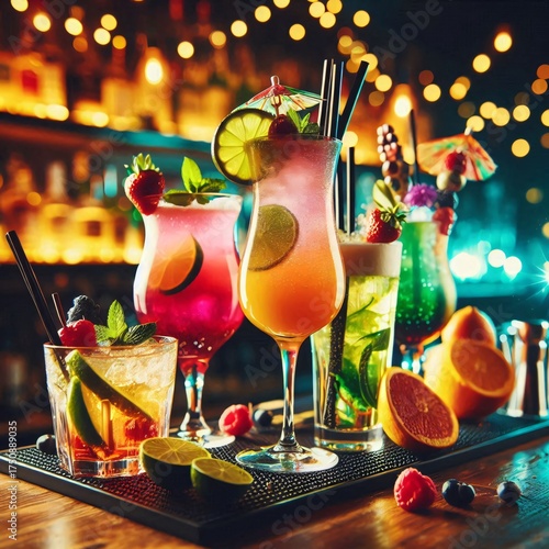Variety of Cocktails on Bar
