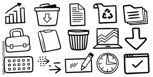 Hand drawn business office icons vector sketch pack scalable eps illustration for creative projects vector
