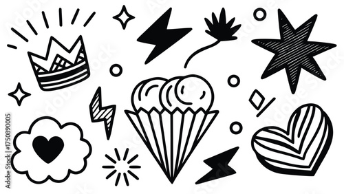 Clean black and white vector illustration of business card elements doodle style scalable eps graphic vector