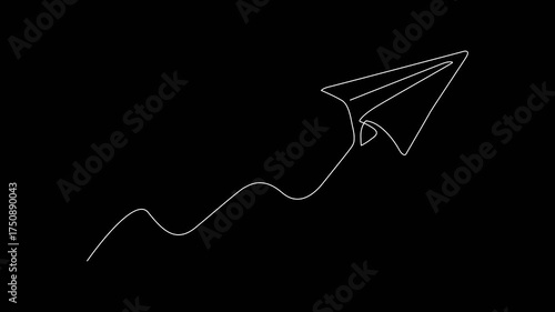 Flying Paper Airplane Animation Connected to Alarm Clock – Continuous Line Style Travel Concept