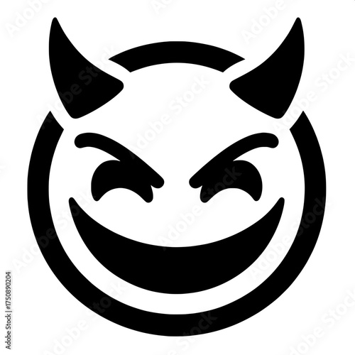 Black and White Vector Silhouette of Devil Emoji with Horns