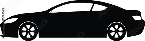 Black Silhouette Icon of a Modern Two-Door Sport Coupe Car Vector Illustration