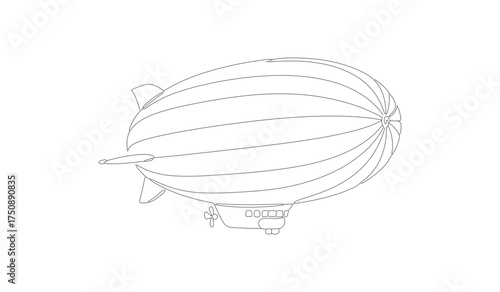 Minimalist Outline Dashed Line Airship Illustration Travel and Transportation Graphic Element