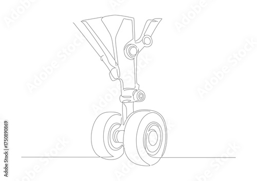 Detailed Outline Airplane Landing Gear Assembly Technical Drawing Illustration