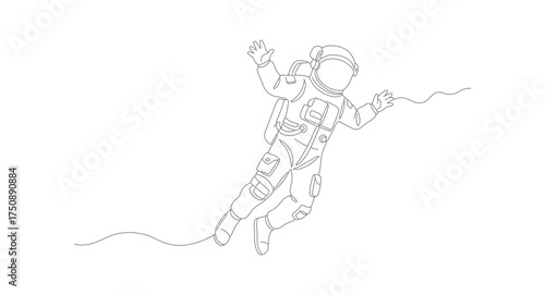 Simple One Line Illustration of Astronaut Floating in Space Exploration Concept