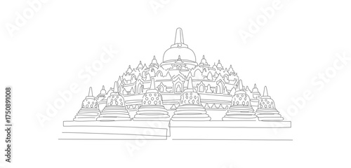 Minimalist Outline Borobudur Temple Silhouette Ancient Architecture Historical Site Landmark