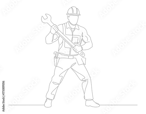 Line Art Detailed Plumber with Plunger Illustration Showing Front View