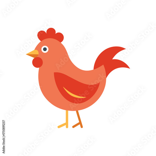 Cute chicken cartoon adorable bird with red feathers and yellow beak chicken character for kids books, stickers, and educational materials