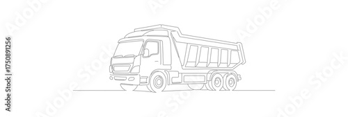Minimalist Continuous Line Drawing of Heavy Duty Dump Truck Illustration