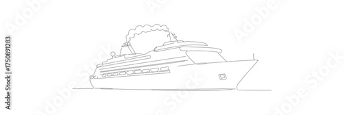 Minimalist Outline Style Cruise Ship on The Water Transportation Icon