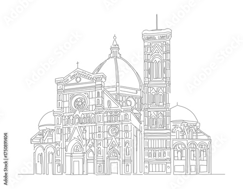 Minimalist Outline Drawing Santa Maria del Fiore Cathedral in Florence Italy