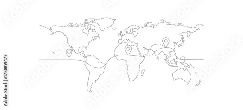 Simple Outline Dotted World Map Continents Geography Representation Illustration