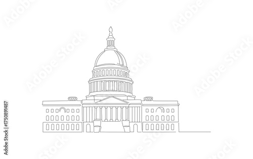 Simple Line Drawing Capitol Building Architecture Landmark Illustration Icon Graphic