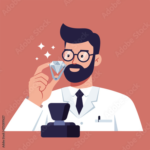 Appraiser examines a diamond with gemological tweezers, sparkles around it