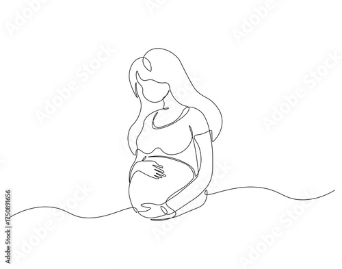 Pregnant mother continuous line. Continuous one line drawing of pregnant mother. Baby concept. Single line drawing