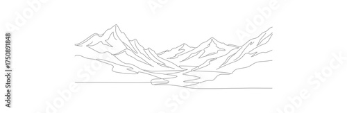 Minimalist Line Art Mountain Range Scenery Silhouette Nature Landscape Drawing