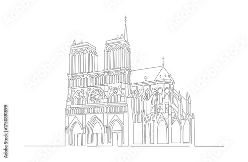 Minimalist Line Art Cathedral Church Building Structure Landmark Illustration