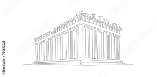Line Art Detailed Parthenon Temple Greece Ancient Architecture Landmark Monument