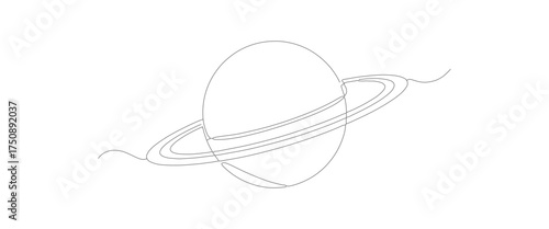 Minimalist Outline Single Line Saturn Planet with Rings Simple Illustration
