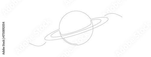 Minimalist Dotted Line Saturn Planet with Ring Isolated on White Background