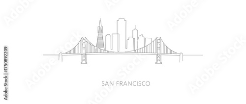 Minimalist Outline San Francisco Cityscape Skyline Landmark Architecture Illustration