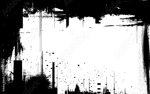 Solid black border frames in grunge style. Hand drawing ink brush strokes of abstract rectangles with space for text. 