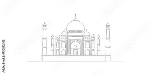 Minimalist Outline Taj Mahal Landmark Building Architecture with White Background