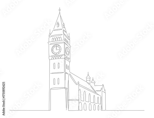 Minimalist Line Art Church Tower Religious Architecture Building Illustration