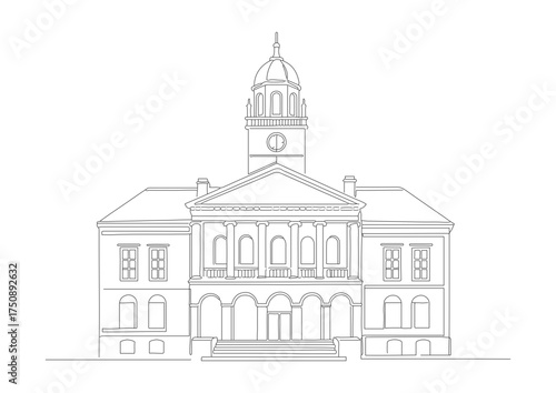 Detailed Outline Style City Hall Architecture Structure Building Illustration