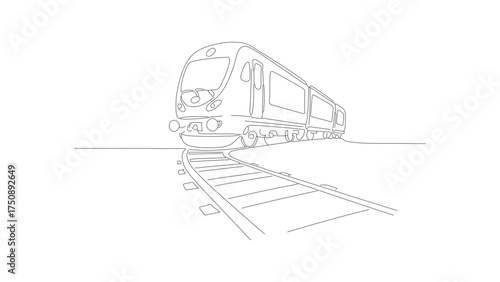 Simple Line Art Modern Train on Tracks Transportation Illustration