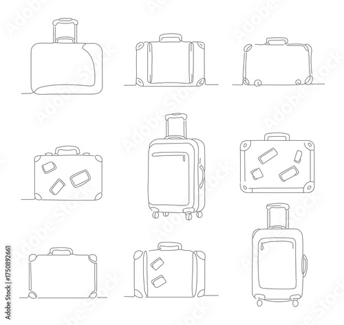 Minimalist Lineart Suitcase Luggage Travel Bag Isolated On White Background Illustration