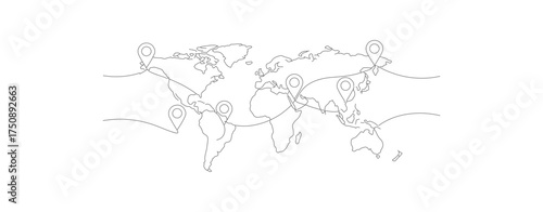 Dotted Line Style World Map Continental Borders Geography Illustration