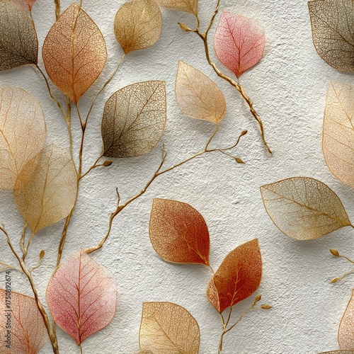 Artistic seamless patterns of leaves in bold colors, blending natural shapes with contemporary abstract design. Great for textile prints, packaging, and digital wallpapers.