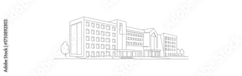 Minimalist Line Art Building Illustration Commercial Office Residential Architecture