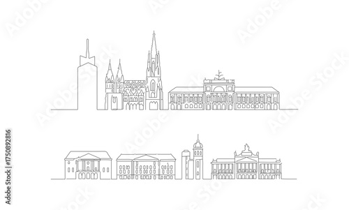 Minimalist Line Drawing Toledo Cityscape Landmark Architecture Historical Skyline