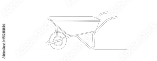 Simple Outline Continuous Line Wheelbarrow Tool For Garden And Construction Work