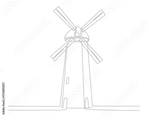 Minimalist Outline Drawing of Classic Dutch Windmill Illustration Graphic Design