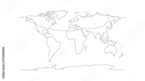 Minimalist Outline Dotted World Map Continent Geography Location Cartography