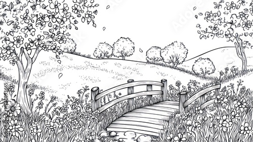 Wallpaper Mural Springtime landscape with a wooden bridge Torontodigital.ca