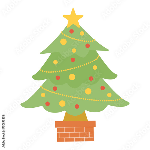 ふんわり優しい色合いのクリスマスツリーのベクターイラスト