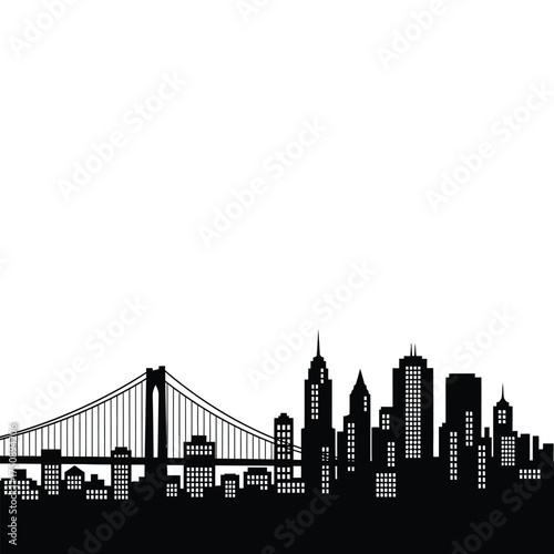 Black and White Skyline Silhouette cityscape bridge urban architecture building illustration vector design background modern tower