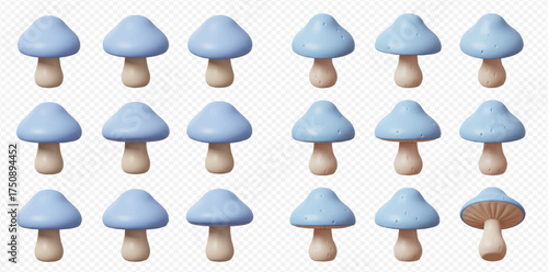 A collection of blue mushroom illustrations, arranged in a grid pattern.